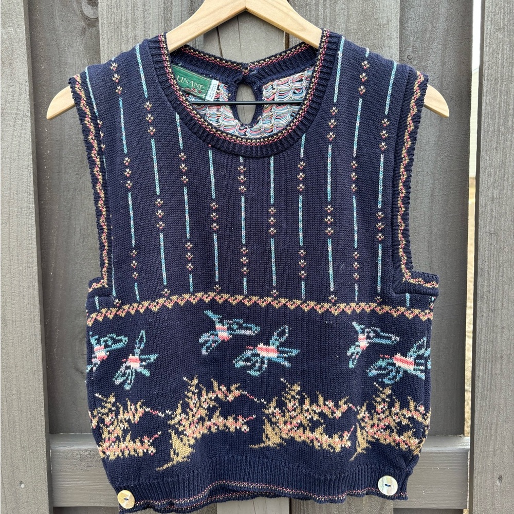 Vintage Cullinane Knit Dragonflies Pullover Sweater Vest Cottage Granny Core L